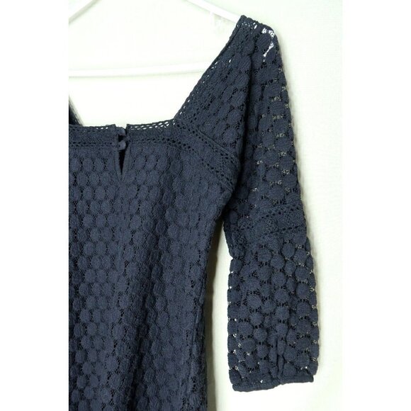 Solitaire by Ravi Khosla Black Lace Midi Dress Crochet 3/4 Sleeves Lined Small - Picture 7 of 10